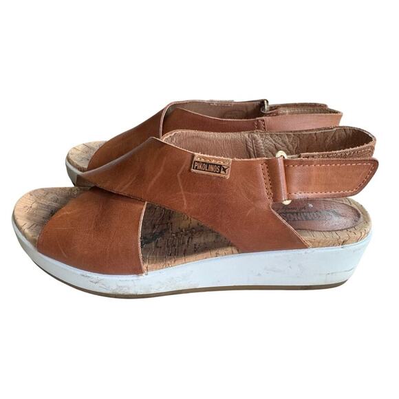 Pikolinos Women’s Mykonos Wedge Sandals Brandy Leather Size 37/ US 6.5-7 - Picture 3 of 10